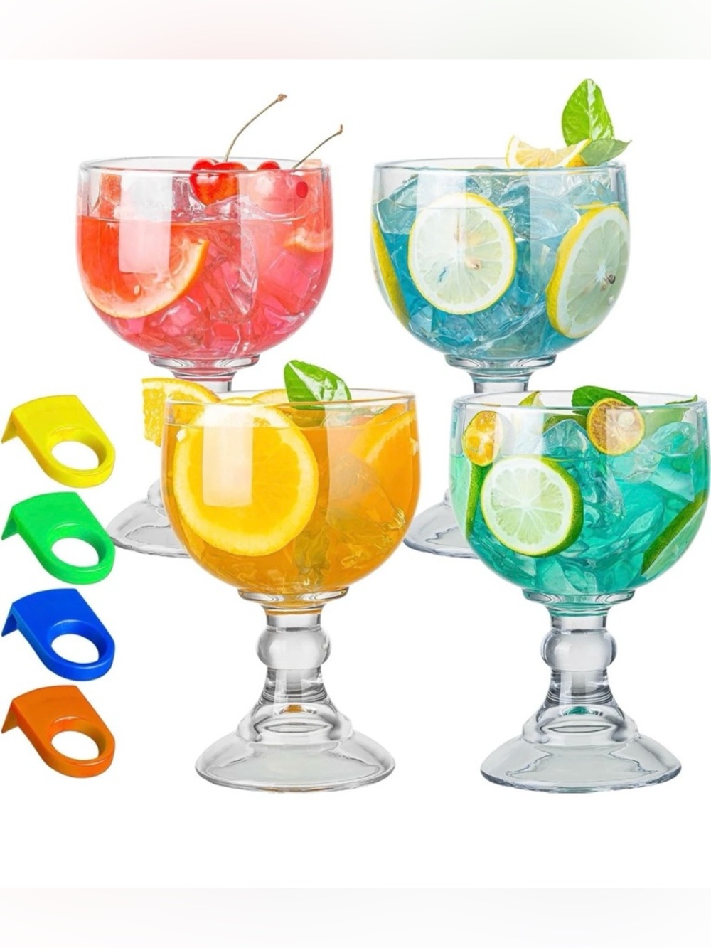 4-Pack Colorful margarita Glasses with Assorted colored shot holders